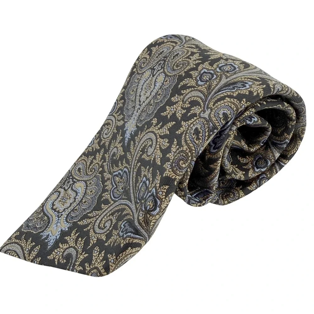 JZ‎ Gallary Collection Black Gold Blue Paisley Neck Tie All Silk Hand Made USA